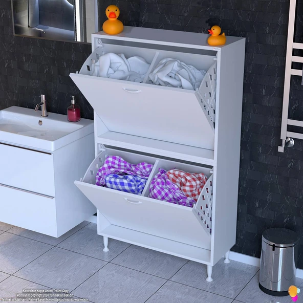 Modilayn İLKİM Modern Çamaşır Ünitesi, 75x138x32,5 cm Gizli 4 Göz Minimalist Akıllı Sepetli Dolap