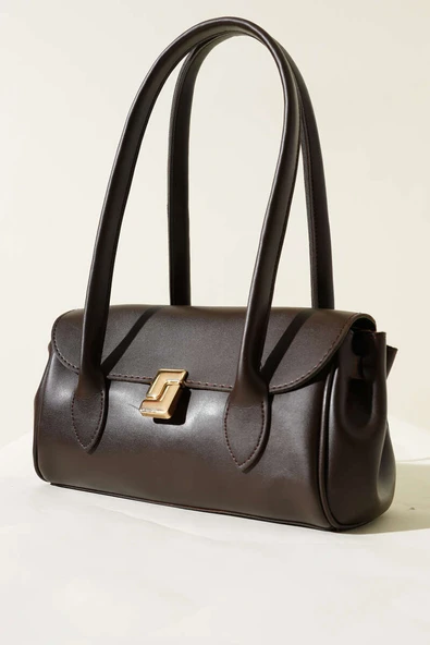 Dikdörtgen Mıknatıslı Uzun Kulplu Çanta Kahve - Resim 1