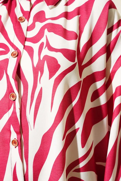 Zebra Desenli Uzun Gömlek Bordo - Resim 4
