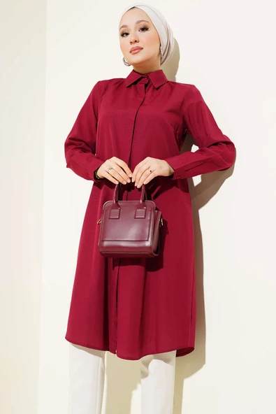 Uzun Model Klasik Yaka Tunik Bordo ürün görseli 1