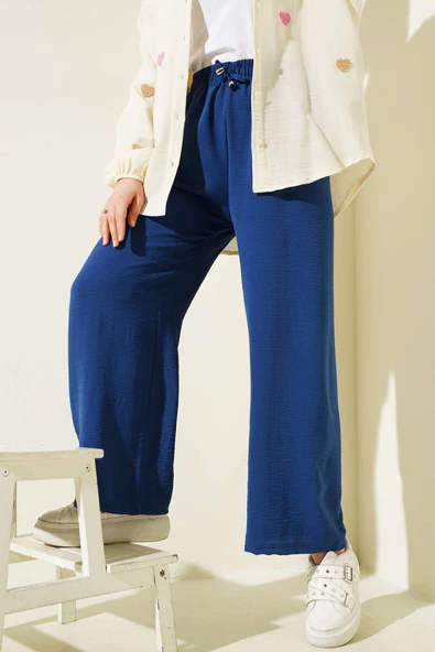 Bel Lastikli Geniş Paça Ayrobin Pantolon İndigo - 2