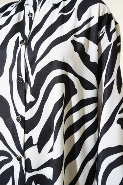Zebra Desenli Uzun Gömlek Siyah - 4