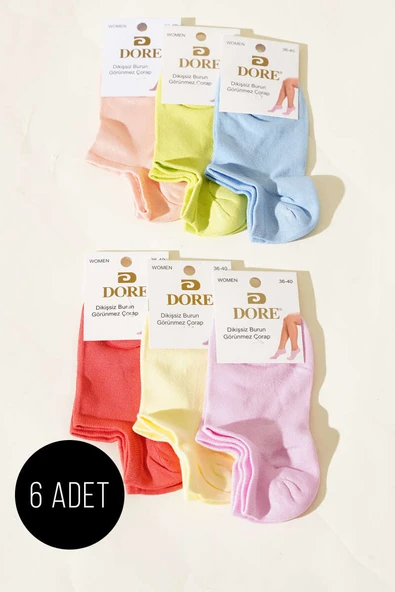 Bayan 6lı Dikişsiz Burun Patik Çorap Asorti 2 ürün görseli