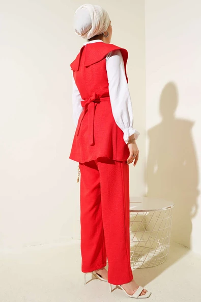 Fiyonk Detaylı Denizci Yaka İkili Takım Kırmızı - Resim 3