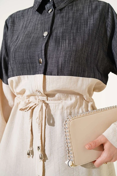 Bel Tünelli Kot Garnili İkili Takım Bej - Resim 4