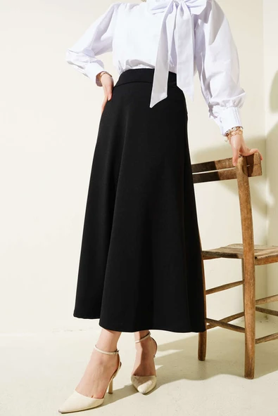 Beli Lastikli Kloş Basic Etek Siyah