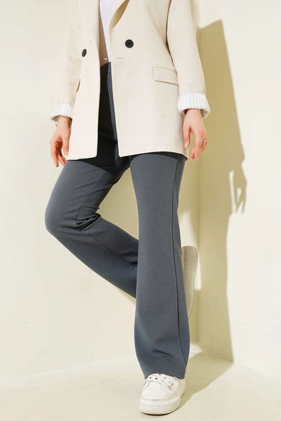 İspanyol Paça Bel Lastikli Pantolon Füme ürün görseli 1