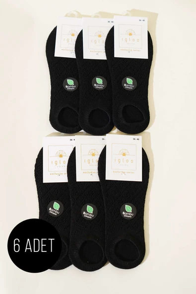 Bayan 6lı Bambu File Sneakers Çorap Siyah
