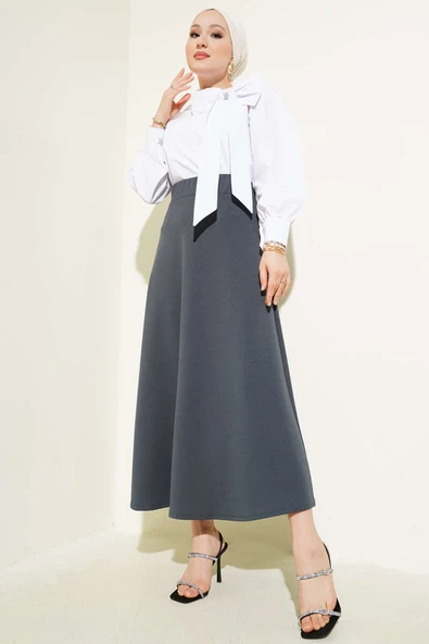 Beli Lastikli Kloş Basic Etek Füme - 2