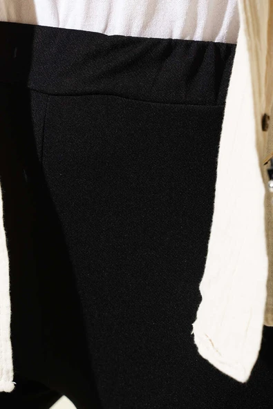 İspanyol Paça Bel Lastikli Pantolon Siyah - Resim 4