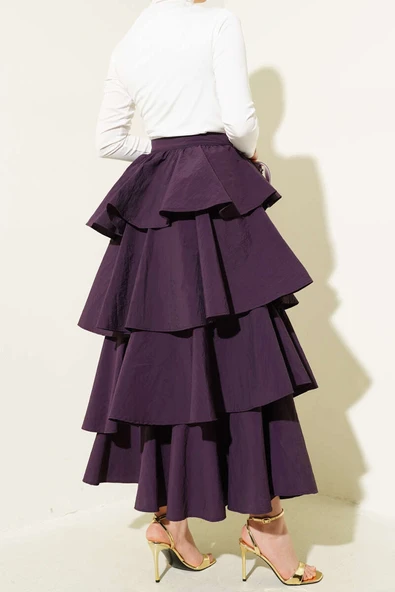 Fermuarlı Kat Kat Etek Mor - Resim 3