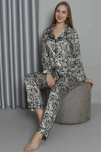 NBB Desenli Saten Pijama Takımı Zebra - 2