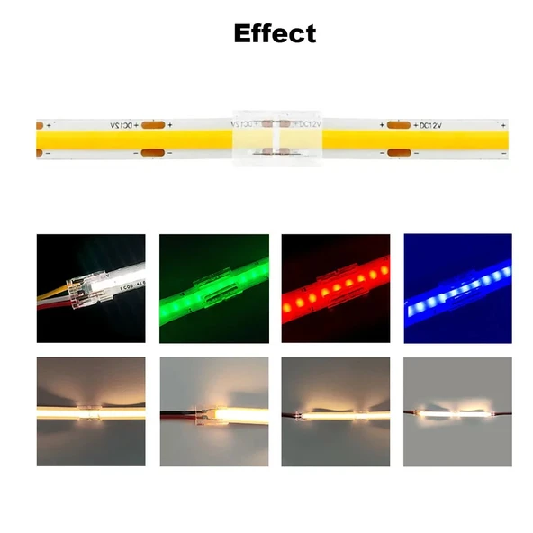 1 adet şeffaf tek taraflı elektrik kablo şerit Led COB konnektörleri kapak konnektör 2pin 8mm LED ışıklar lehimsiz bağlantı - 3