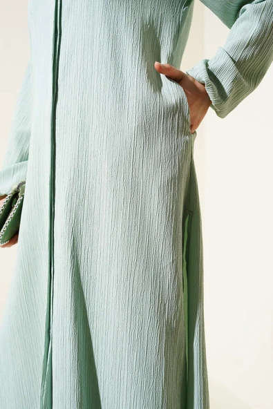 Gizli Düğmeli Yan Yırtmaçlı Uzun Tunik Takım Mint - Resim 4