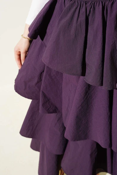 Fermuarlı Kat Kat Etek Mor - Resim 4