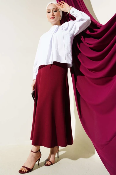Beli Lastikli Kloş Basic Etek Bordo - 2