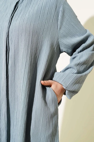 Gizli Düğmeli Yan Yırtmaçlı Uzun Tunik Takım Gri - Resim 4