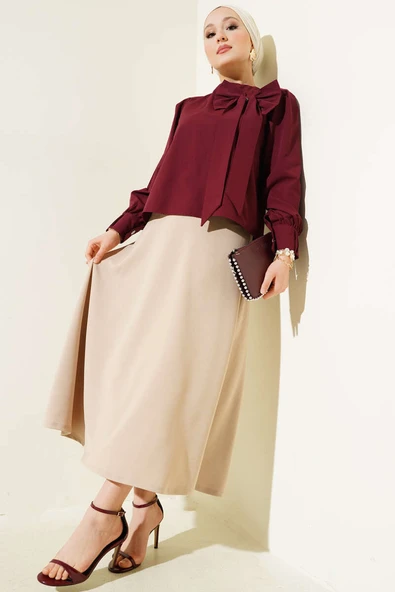Beli Lastikli Kloş Basic Etek Bej - 2