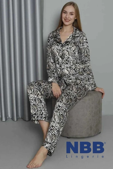 NBB Desenli Saten Pijama Takımı Zebra