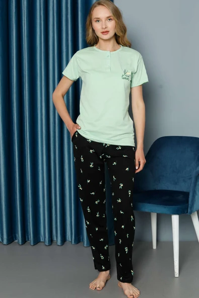 Limon Desenli Kısa Kol Pijama Takımı Lime - Resim 2