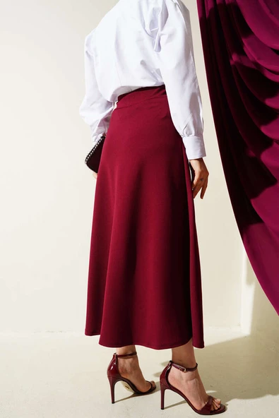Beli Lastikli Kloş Basic Etek Bordo - 3