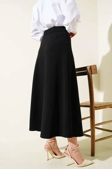 Beli Lastikli Kloş Basic Etek Siyah - 3