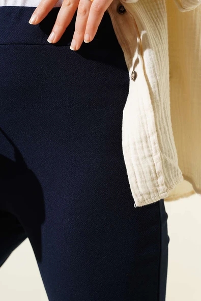 İspanyol Paça Bel Lastikli Pantolon Lacivert - 4