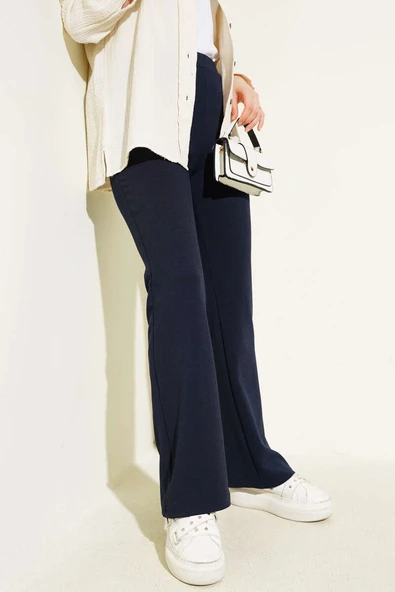 İspanyol Paça Bel Lastikli Pantolon Lacivert - 2