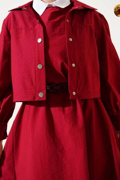 Bel Lastik Detaylı Paraşüt Jile İkili Takım Bordo - Resim 4