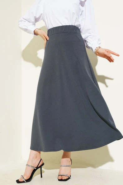 Beli Lastikli Kloş Basic Etek Füme