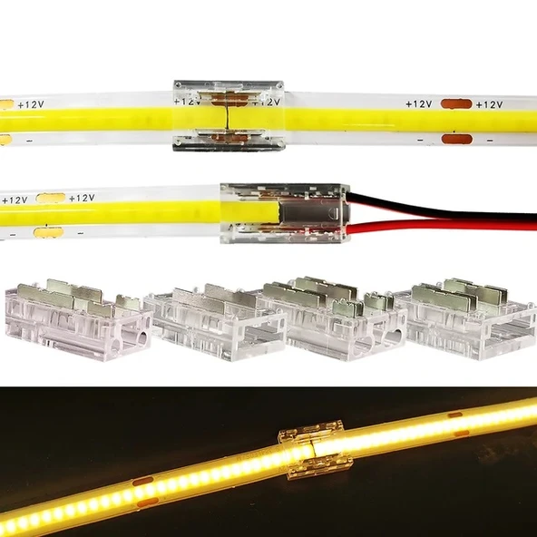 1 adet şeffaf tek taraflı elektrik kablo şerit Led COB konnektörleri kapak konnektör 2pin 8mm LED ışıklar lehimsiz bağlantı - 5