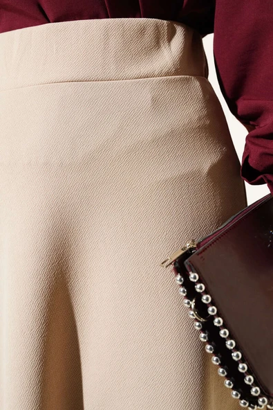 Beli Lastikli Kloş Basic Etek Bej - 4