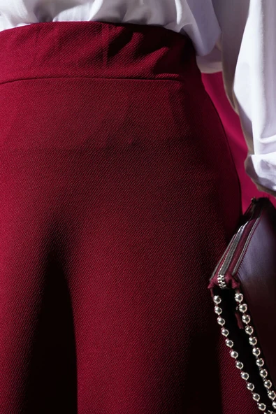 Beli Lastikli Kloş Basic Etek Bordo - 4