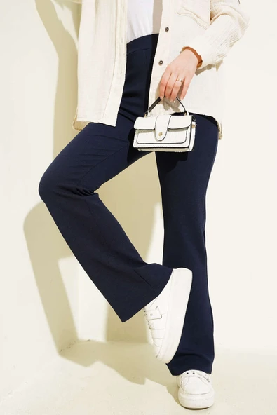 İspanyol Paça Bel Lastikli Pantolon Lacivert