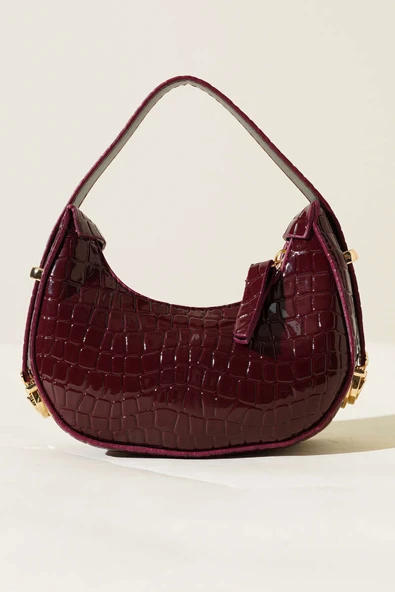 Kroko Desen Mini Baget Çanta Vişne - 2