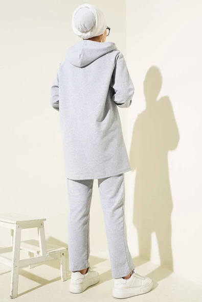 Kanguru Cepli Fermuarlı İkili Takım Melanj Gri - Resim 3