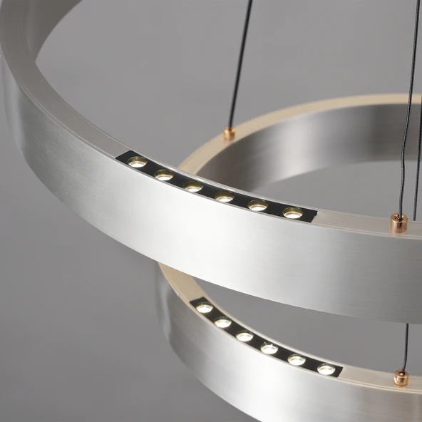 Apliqa Late Gri İki Katlı Yuvarlak 69 Watt Modern Sarkıt Salon Led Avize - Resim 6