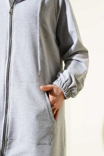 Kanguru Cepli Fermuarlı İkili Takım Melanj Gri - Resim 4