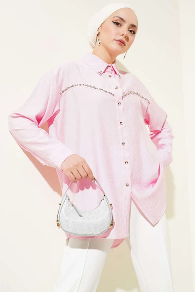 Göğüs Taş Sıralı Gömlek Pembe ürün görseli 1