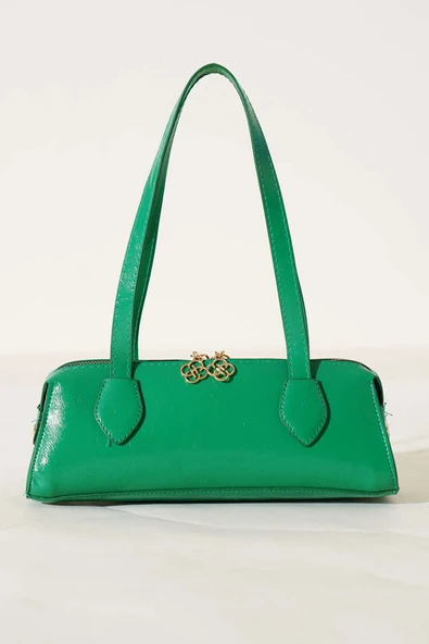 Fermuarlı Dikdörtgen Rugan Çanta Yeşil - Resim 2