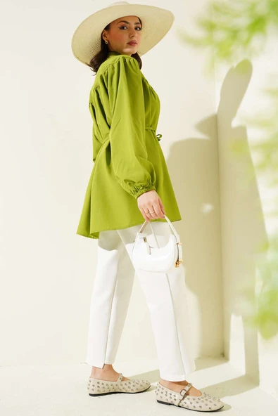 Göğüs Büzgülü Gömlek Yeşil - Resim 3