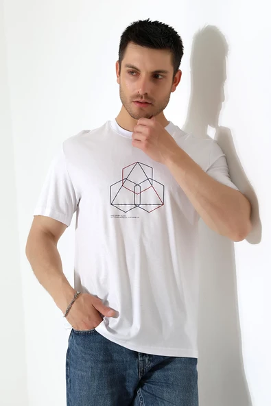 Bisiklet Yaka Kısa Kol, Baskılı T-shirt - 3