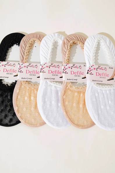 Bayan 6lı Dantel Babet Çorap Asorti 3 - Resim 2