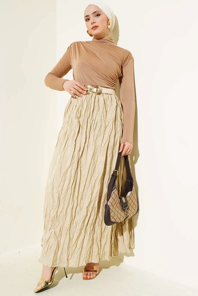 Balıkçı Yaka Yan Büzgülü Sandy Bluz Camel - 2