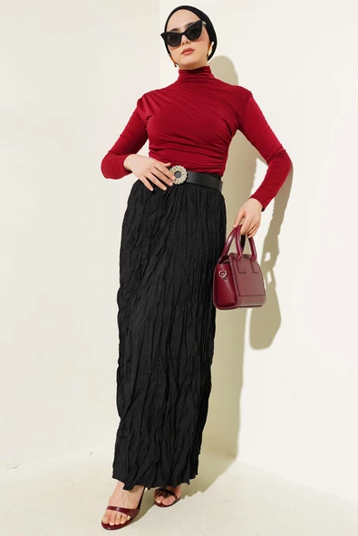 Balıkçı Yaka Yan Büzgülü Sandy Bluz Bordo - 2