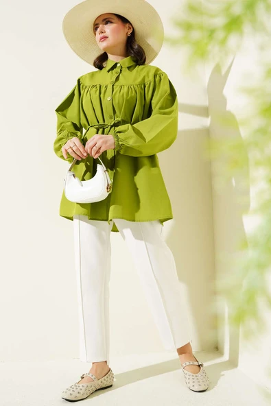 Göğüs Büzgülü Gömlek Yeşil - Resim 2