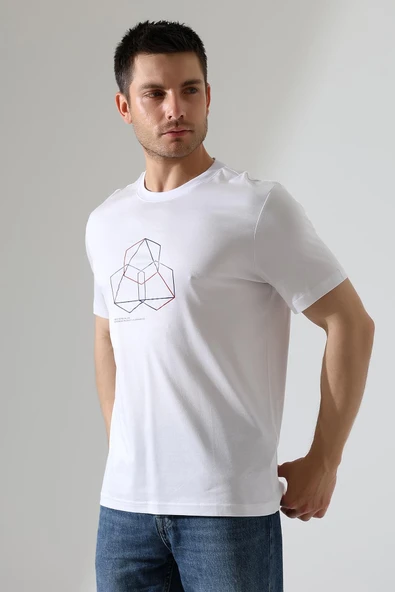 Bisiklet Yaka Kısa Kol, Baskılı T-shirt - 4