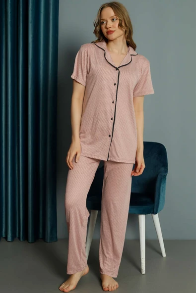 Mini Puantiyeli Kısa Kol Pijama Takımı Yavru Ağzı