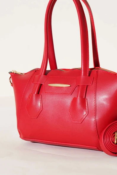 Metal Armalı Fermuarlı Çanta Kırmızı - Resim 3