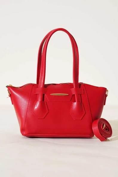 Metal Armalı Fermuarlı Çanta Kırmızı - Resim 2